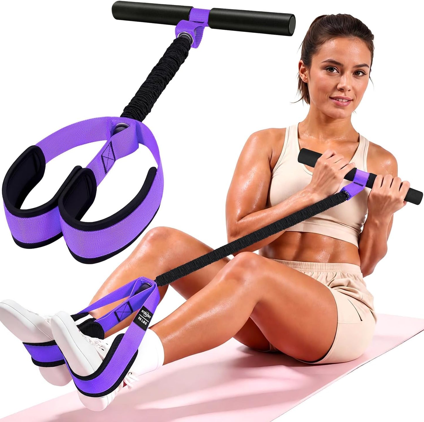 Pedal Resistance Band with Handle, Upgraded Durable Thickened Latex Tubes and Soft Foam Fabric Foot Pedal, Sit up Exercise Equipment for Abdomen, Waist, Arm, Core/Abs, Leg, Physical Therapy