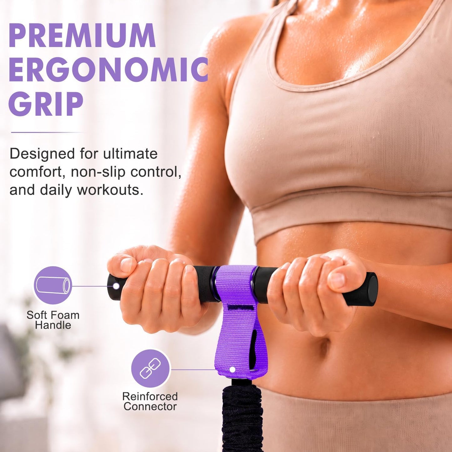 Pedal Resistance Band with Handle, Upgraded Durable Thickened Latex Tubes and Soft Foam Fabric Foot Pedal, Sit up Exercise Equipment for Abdomen, Waist, Arm, Core/Abs, Leg, Physical Therapy