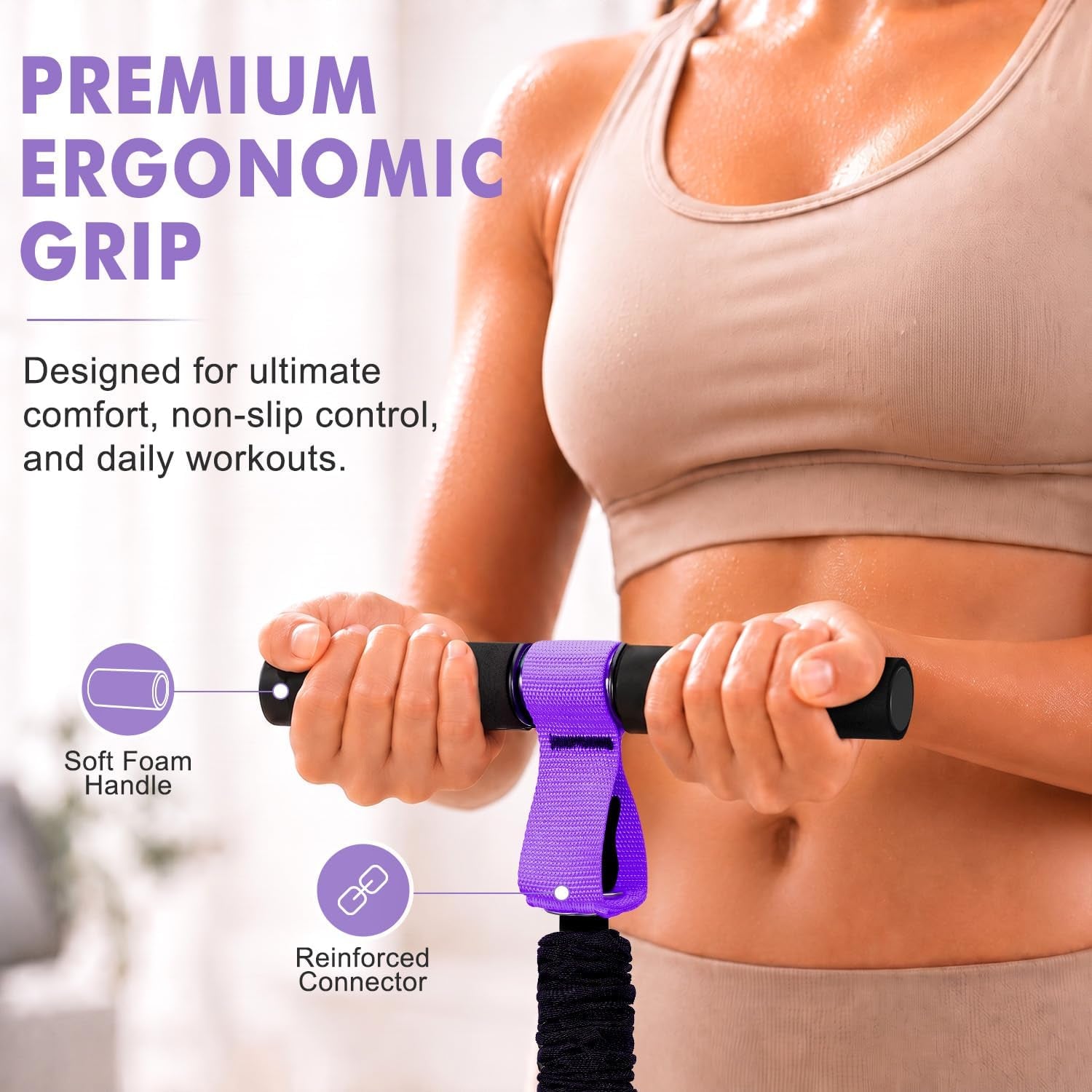 Pedal Resistance Band with Handle, Upgraded Durable Thickened Latex Tubes and Soft Foam Fabric Foot Pedal, Sit up Exercise Equipment for Abdomen, Waist, Arm, Core/Abs, Leg, Physical Therapy